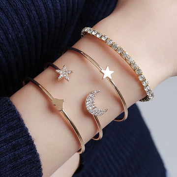 4Pcs New Heavy Metal Bracelets for Women Set Fashion Cartier Bracelet Diamond Heart Stars Bangles Bracelet Fashion Jewelry 2022 daiiibabyyy